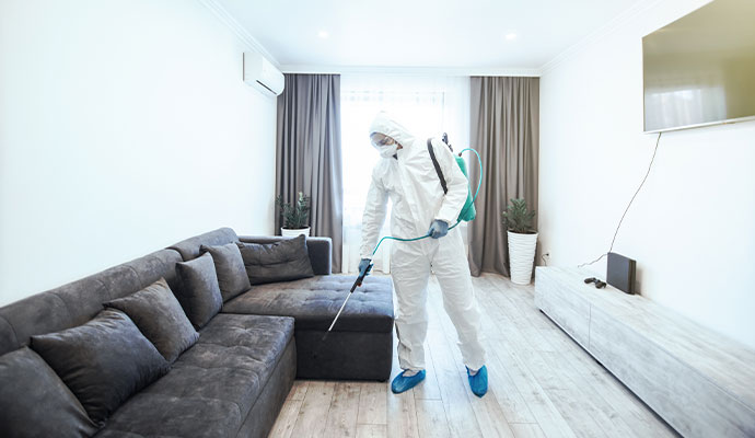 Professional spraying on room surface for sanitation