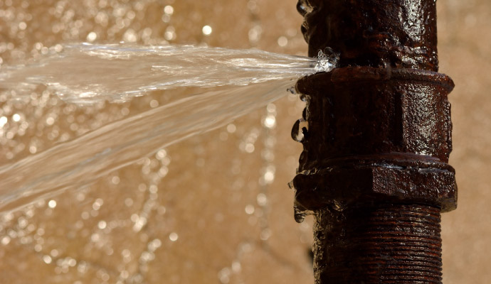 Burst pipe spraying water