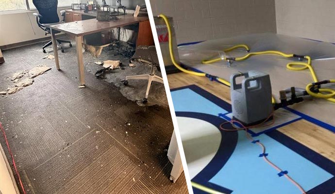 Collage of water damage and drying equipment