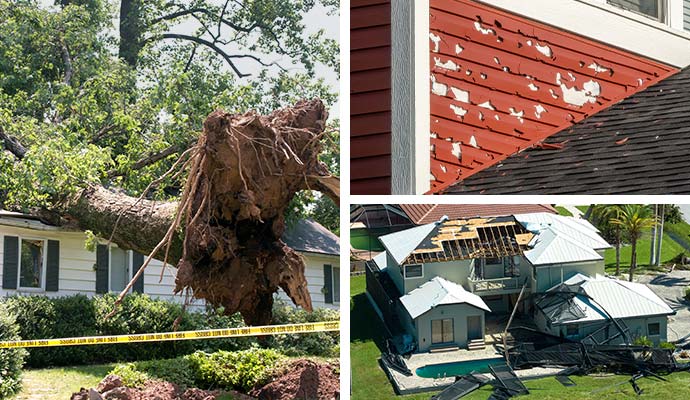 Collage of wind, hail, and hurricane damage