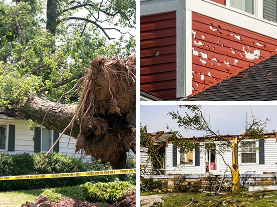 Collage of wind, hail and hurricane damaged property