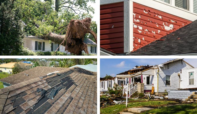 Collage of wind, roof, hail, and tornado damage