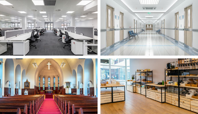Commercial office healthcare worship retail collage