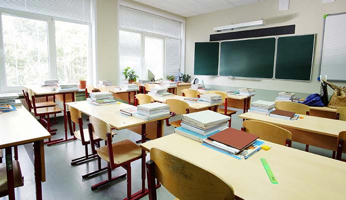 A clean, bright elementary classroom