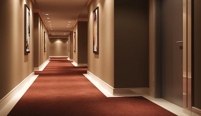 Clean hotel hallway