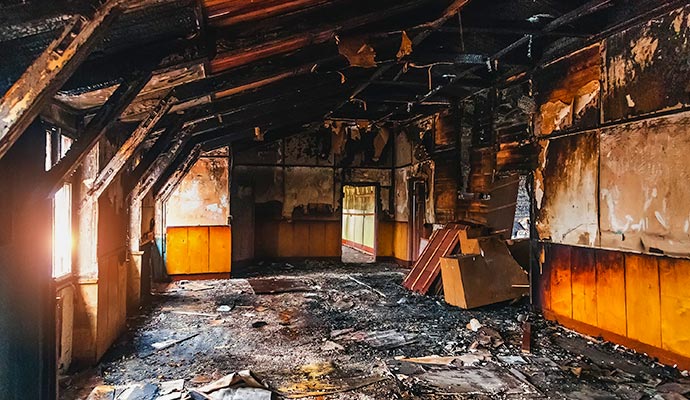 Fire damaged room interior