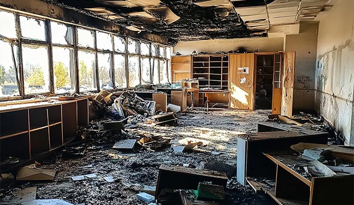 Fire damaged school office