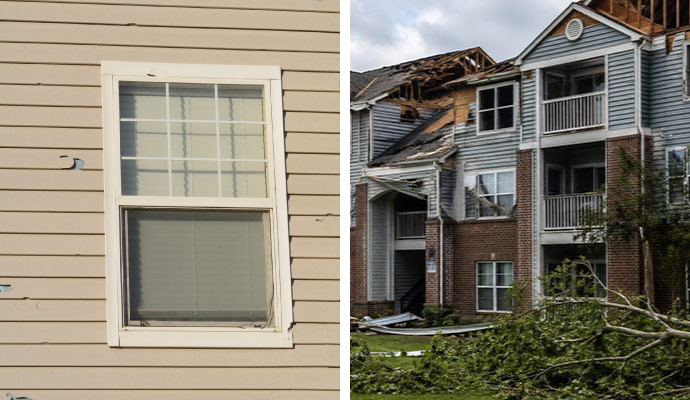 Hail and storm damaged multifamily building