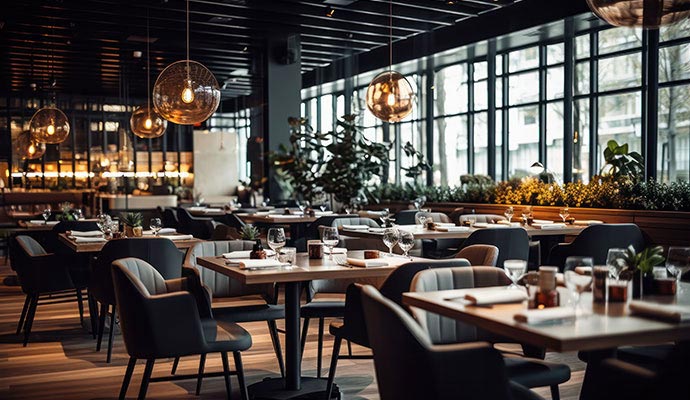 Interior view of a luxury restaurant dining room
