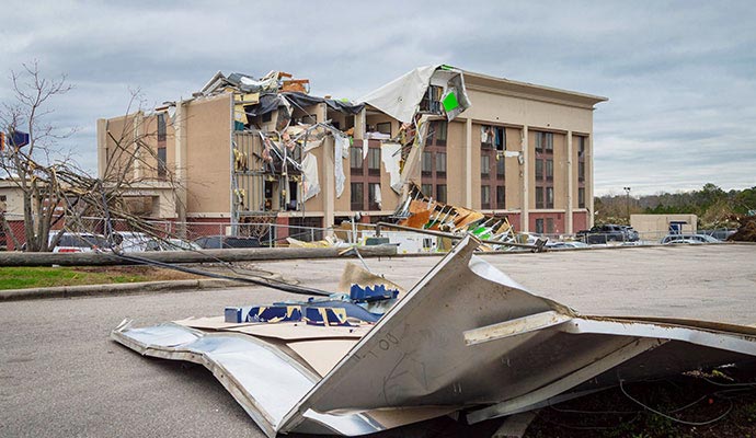 Storm damaged commercial building