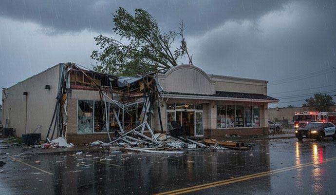 Storm damaged retail store