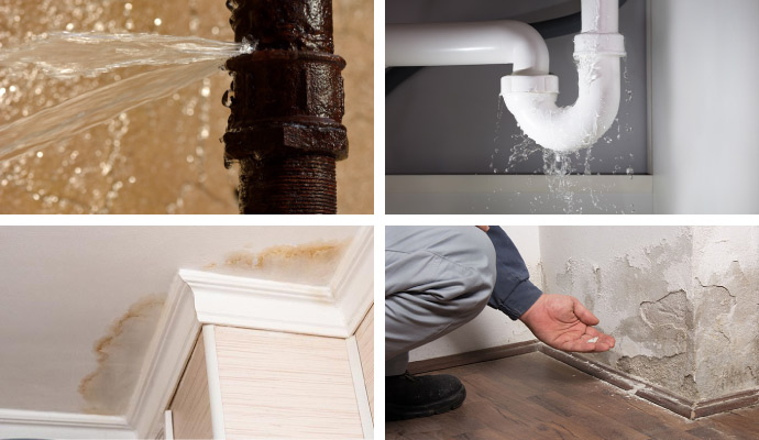 Water damage pipe leak ceiling collage