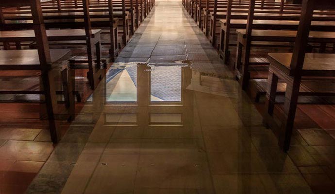 Water damaged church floor