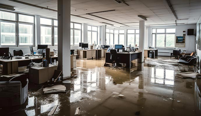Water damaged office room