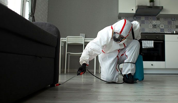 A professional disinfecting residential house room