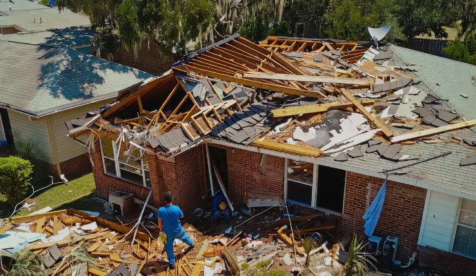 Expert reconstructing damaged house