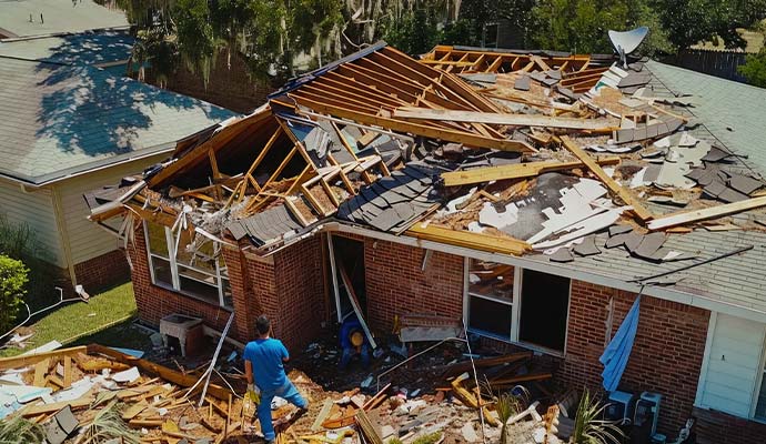 Experts reconstructing a storm damaged house