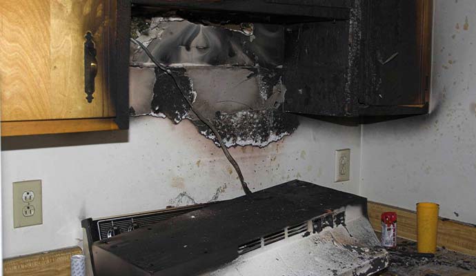 Fire damaged kitchen appliances