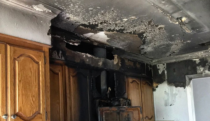 Fire damaged kitchen