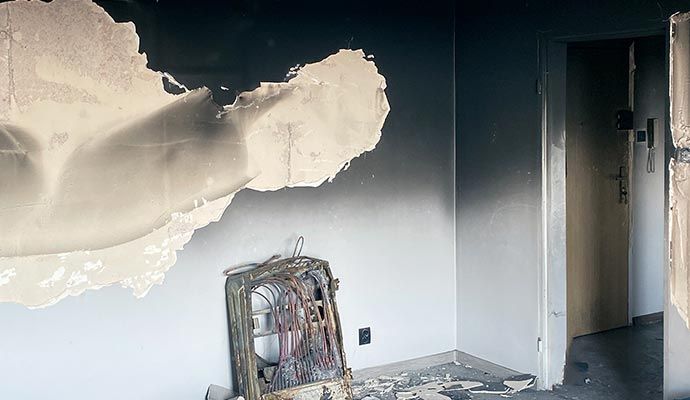 Smoke damaged drywall