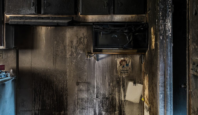 Smoke damaged kitchen drywall