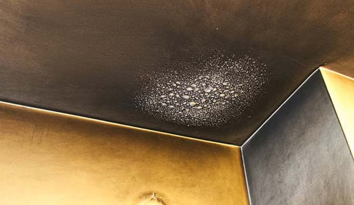 Soot on the fire damaged ceiling