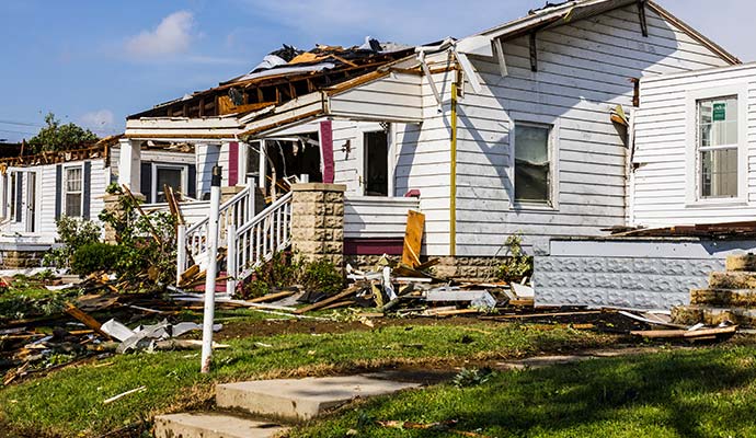 Storm damaged house