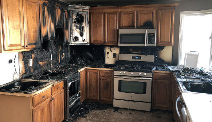 Fire damaged kitchen