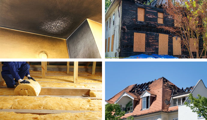 Fire smoke insulation damage collage