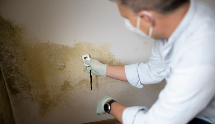 Expert inspecting mold on the wall