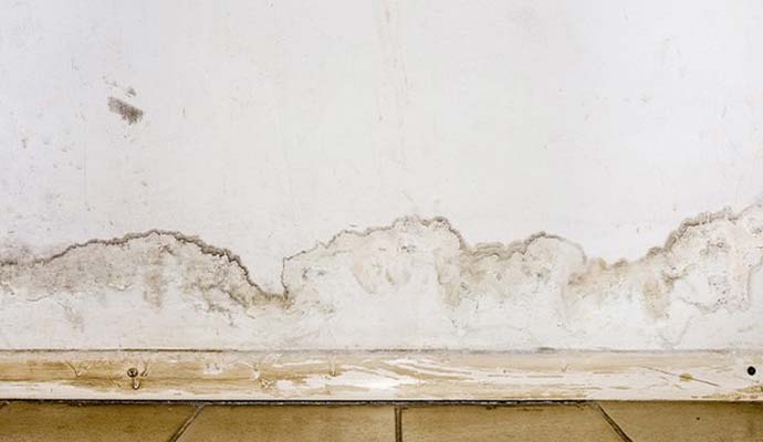 Structural water damaged wall with visible water stain