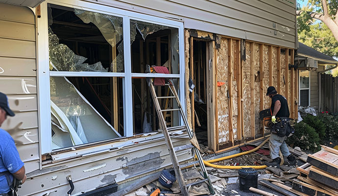 Rebuilding storm damaged house