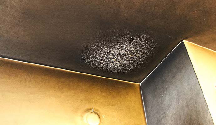 Soot and smoke damaged ceiling and corner