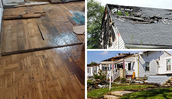 Water, fire, and storm damaged residential houses