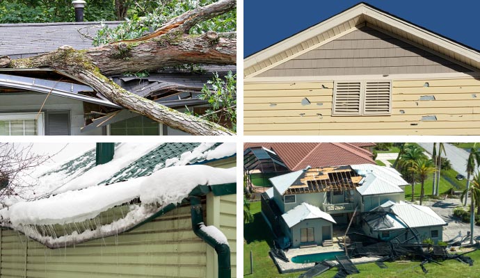 Storm roof hail ice damage collage