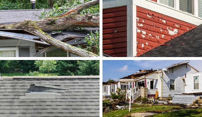 Storm tree hail roof damage collage