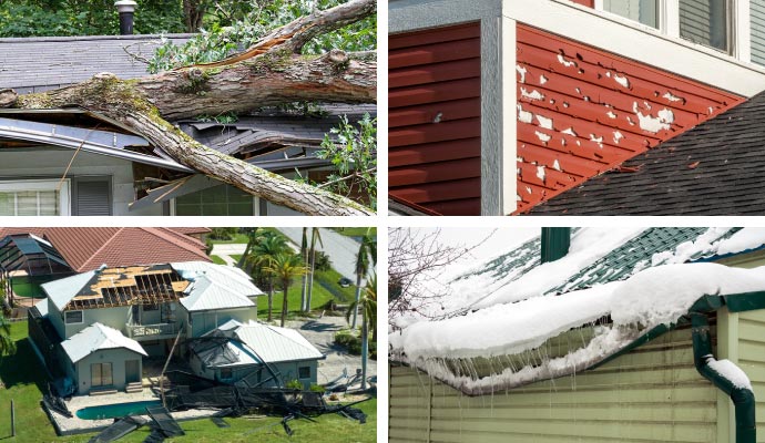 Storm tree roof ice damage collage