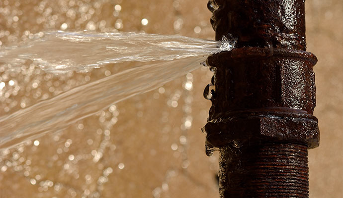 Broken water pipe leak