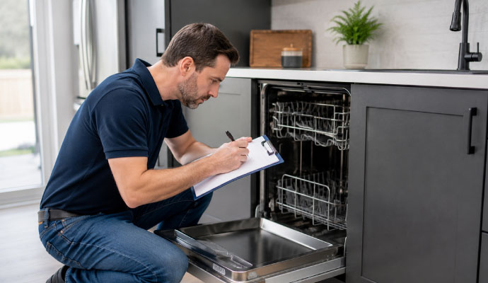 Expert inspecting dishwasher