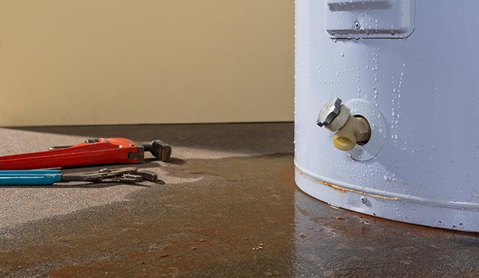 Leaking water heater puddle on floor