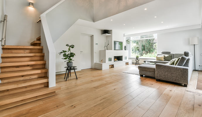Modern living room with hardwood floors
