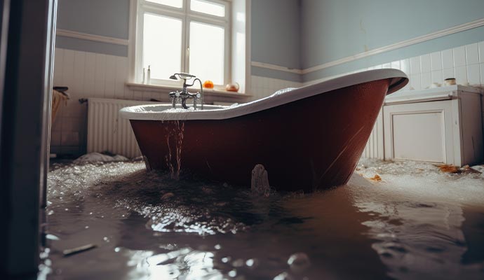 Overflowing tub in bathroom