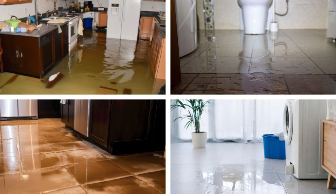 Water damage kitchen bathroom laundry collage
