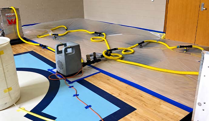 Water damage restoration using extraction equipment and dehumidifier