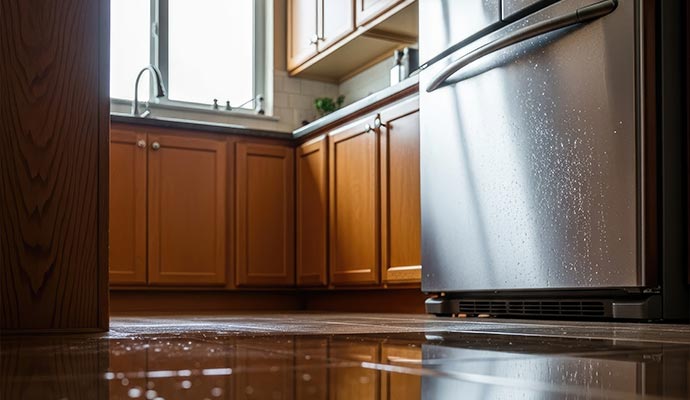 Water leaking from appliances in kitchen