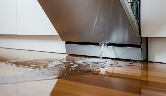 Water overflowing from dishwasher