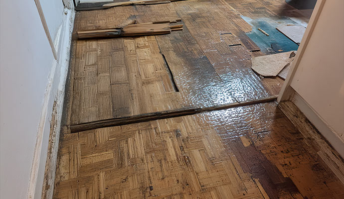 Water damaged wooden floor