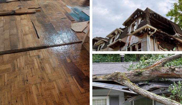 Water fire storm damage collage