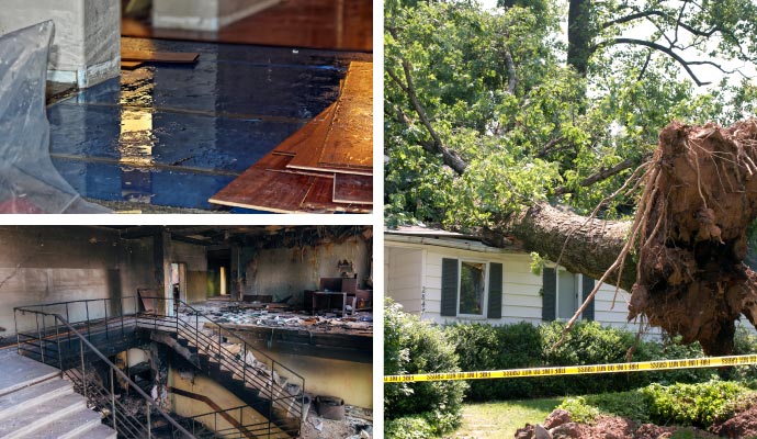 Water fire storm damage collage