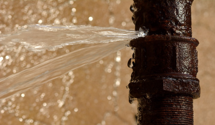 Water leaking from broken pipe